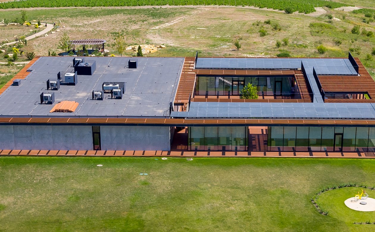 Modern commercial building development in a rural setting